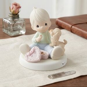 ​Precious Moments Boy with Puppy and Heart Candy Box Porcelain Figurine - No Box